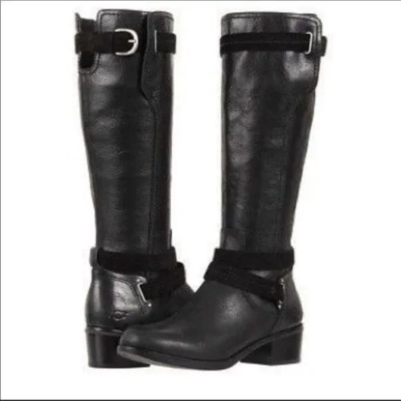 UGG Darcie black leather tall knee high boots women's sz 5