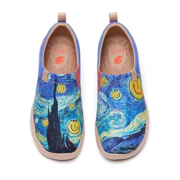 UIN Men's Slip Ons Lightweight Walking Casual Loafers Shoes (Smiley Night)