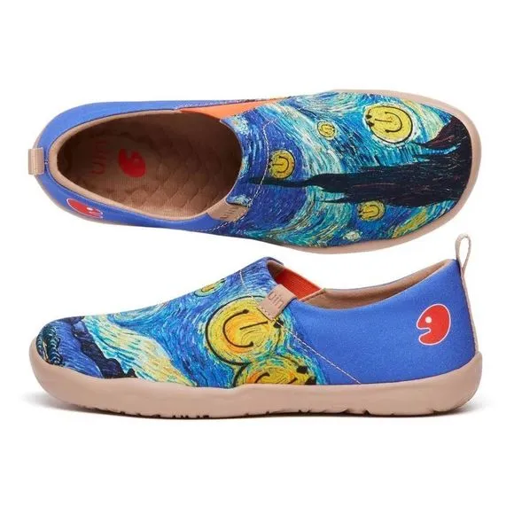 UIN Men's Slip Ons Lightweight Walking Casual Loafers Shoes (Smiley Night)