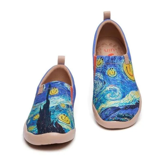 UIN Men's Slip Ons Lightweight Walking Casual Loafers Shoes (Smiley Night)