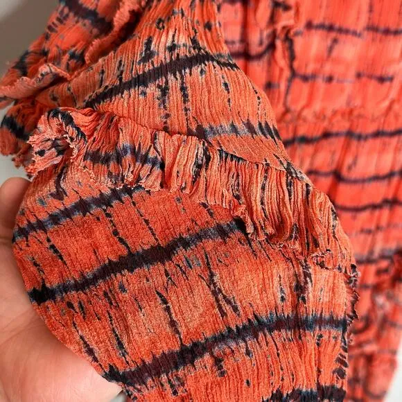 ULLA JOHNSON Aberdeen Silk Ruffle Mini Dress in Orange Chili Tie Dye Size 2