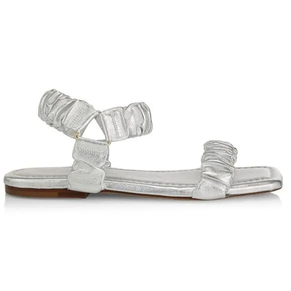 ULLA JOHNSON Ellie Ruched Metallic Leather Sandals NWB Size 39