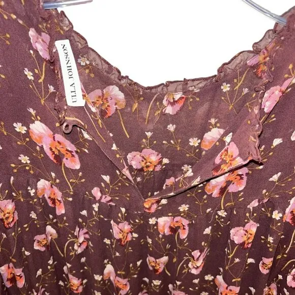 ulla johnson FALL wine SILK floral print drop waist prairie dress 10