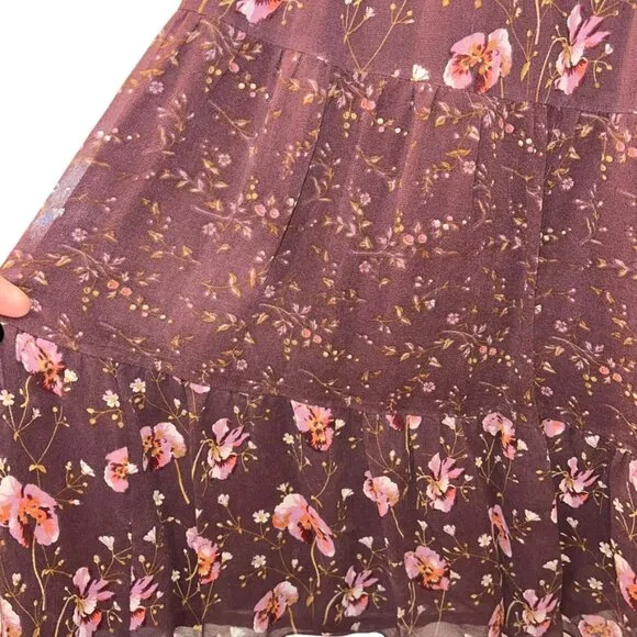 ulla johnson FALL wine SILK floral print drop waist prairie dress 10