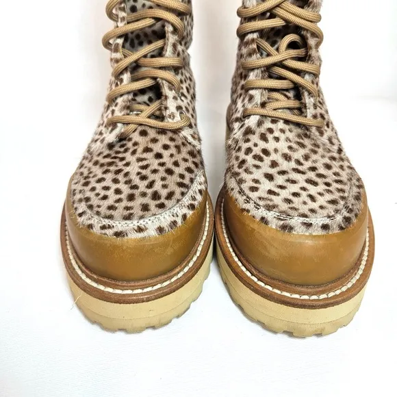 Ulla Johnson x Diemme Etna Leather Combat Boots Calf Hair Animal Print Shoe 37.5