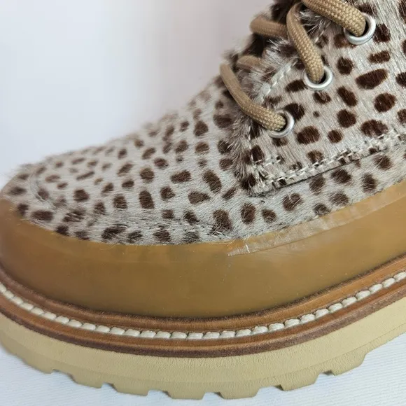 Ulla Johnson x Diemme Etna Leather Combat Boots Calf Hair Animal Print Shoe 37.5