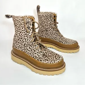 Ulla Johnson x Diemme Etna Leather Combat Boots Calf Hair Animal Print Shoe 37.5
