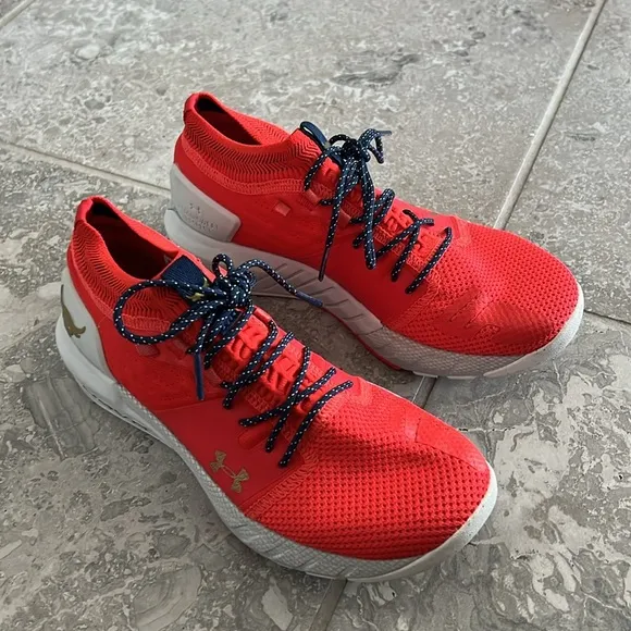 Under Armour Project Rock 2 Blood Orange / Grey Sneakers Size US 6.5 EXCELLENT!