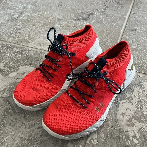 Under Armour Project Rock 2 Blood Orange / Grey Sneakers Size US 6.5 EXCELLENT!