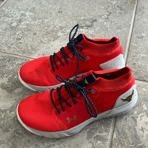 Under Armour Project Rock 2 Blood Orange / Grey Sneakers Size US 6.5 EXCELLENT!