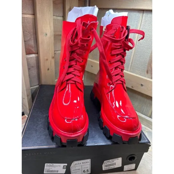 US6.5 AZALEA WANG THE ULTIMATE EXCISION Cherry Red Patent Leather Calf Boots