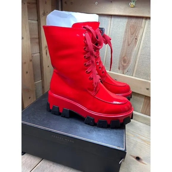 US6.5 AZALEA WANG THE ULTIMATE EXCISION Cherry Red Patent Leather Calf Boots