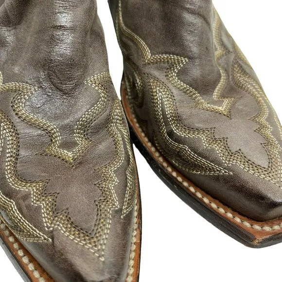 Vaccari Womens Brown Leather Mid Calf Pull On Cowgirl Western Boots Size 6.5