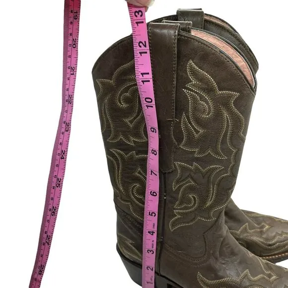 Vaccari Womens Brown Leather Mid Calf Pull On Cowgirl Western Boots Size 6.5