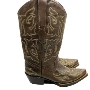 Vaccari Womens Brown Leather Mid Calf Pull On Cowgirl Western Boots Size 6.5