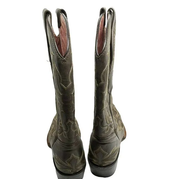 Vaccari Womens Brown Leather Mid Calf Pull On Cowgirl Western Boots Size 6.5