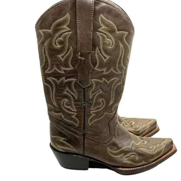 Vaccari Womens Brown Leather Mid Calf Pull On Cowgirl Western Boots Size 6.5