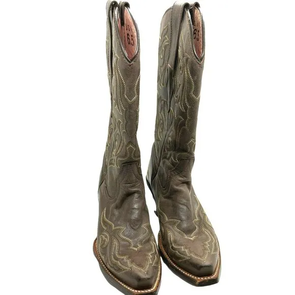 Vaccari Womens Brown Leather Mid Calf Pull On Cowgirl Western Boots Size 6.5