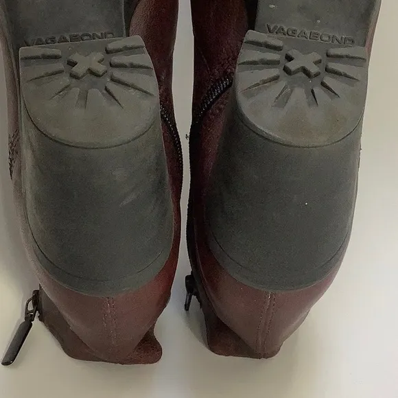 Vagabond Chunky Heeled Double Zipper Leather Boots Size 38