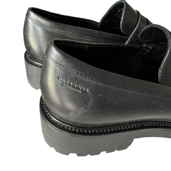 Vagabond Cosmo 2.0 Black Leather Platform Lug Sole Penny Loafer Women’s Size 9