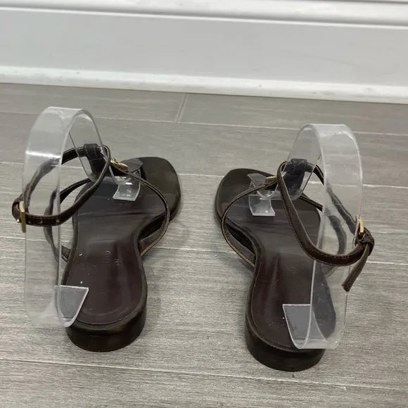 Valentino Garavani Brown Leather Strappy Sandals Flats Gold Crystal Hardware 38