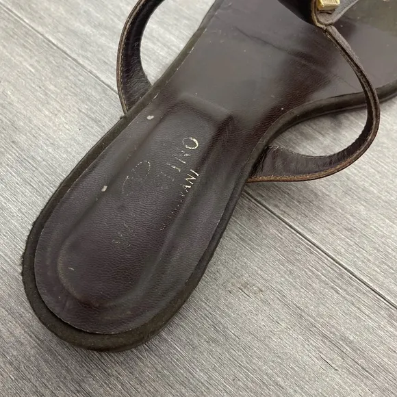 Valentino Garavani Brown Leather Strappy Sandals Flats Gold Crystal Hardware 38