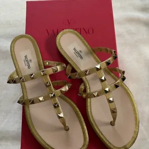Valentino Garavani Gold Rockstud Caged Flat Mule Sandals Excellent Condition