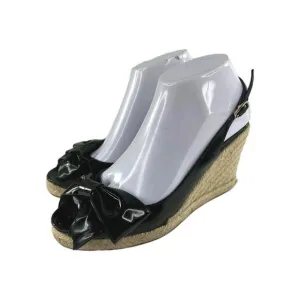 Valentino Garavani Mena Bow Espadrilles US 8.5 Black Patent Slingback Peep-Toe
