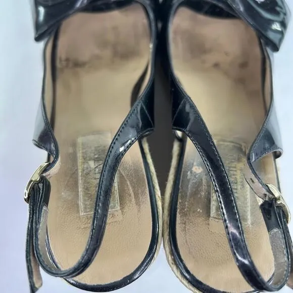 Valentino Garavani Mena Bow Espadrilles US 8.5 Black Patent Slingback Peep-Toe
