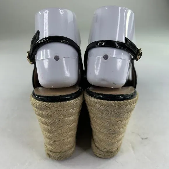 Valentino Garavani Mena Bow Espadrilles US 8.5 Black Patent Slingback Peep-Toe