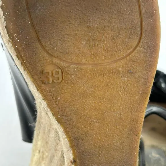 Valentino Garavani Mena Bow Espadrilles US 8.5 Black Patent Slingback Peep-Toe