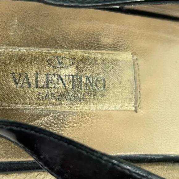 Valentino Garavani Mena Bow Espadrilles US 8.5 Black Patent Slingback Peep-Toe