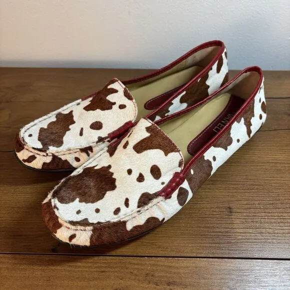 Vaneli Albion Pony Hair Brown Cow Print Driving Loafers/ Mocs Size 11 M
