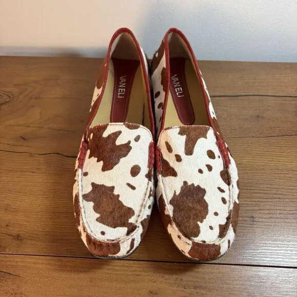 Vaneli Albion Pony Hair Brown Cow Print Driving Loafers/ Mocs Size 11 M