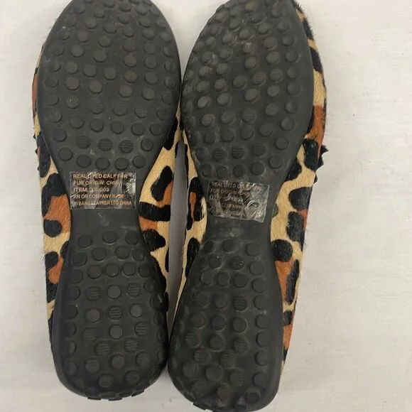Vaneli Real Calf Fur Animal Print Loafers Size 6.5