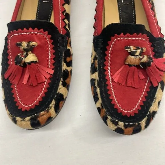 Vaneli Real Calf Fur Animal Print Loafers Size 6.5