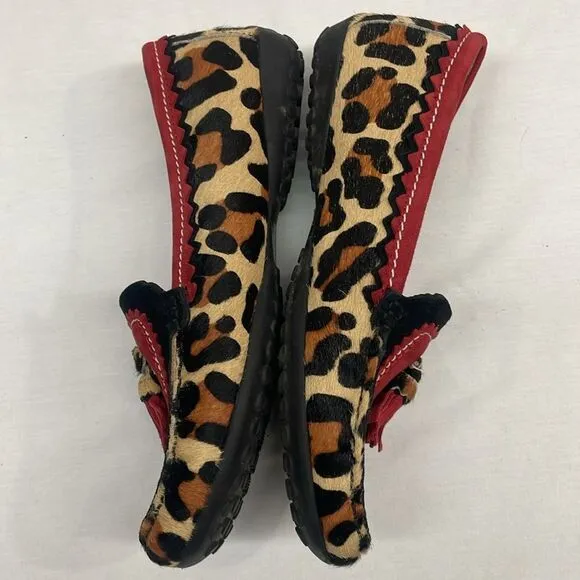 Vaneli Real Calf Fur Animal Print Loafers Size 6.5