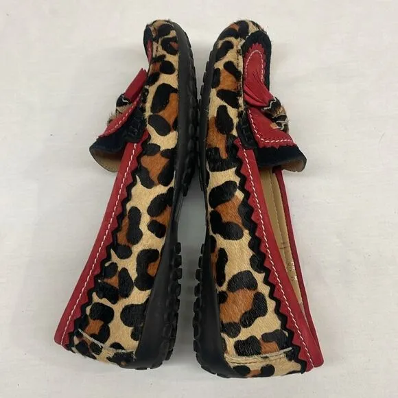 Vaneli Real Calf Fur Animal Print Loafers Size 6.5