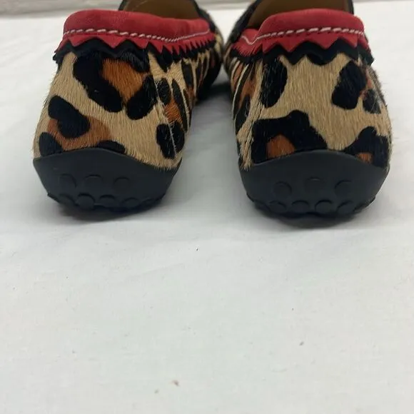 Vaneli Real Calf Fur Animal Print Loafers Size 6.5