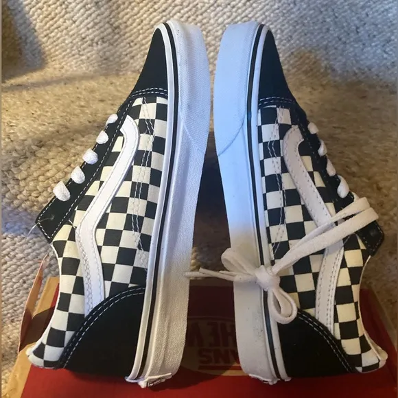 Vans Classic Old Skool Black &amp; White Checkerboard Suede &amp; Canvas Sneakers