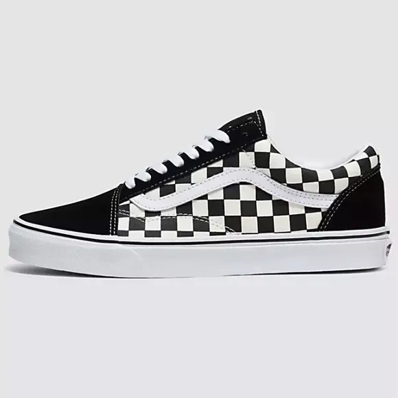 Vans Classic Old Skool Black &amp; White Checkerboard Suede &amp; Canvas Sneakers