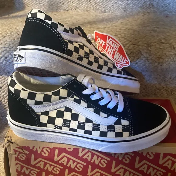 Vans Classic Old Skool Black &amp; White Checkerboard Suede &amp; Canvas Sneakers