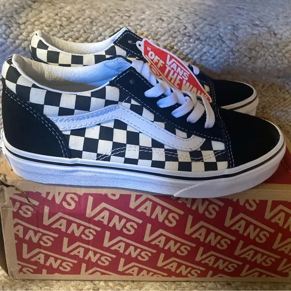 Vans Classic Old Skool Black &amp; White Checkerboard Suede &amp; Canvas Sneakers
