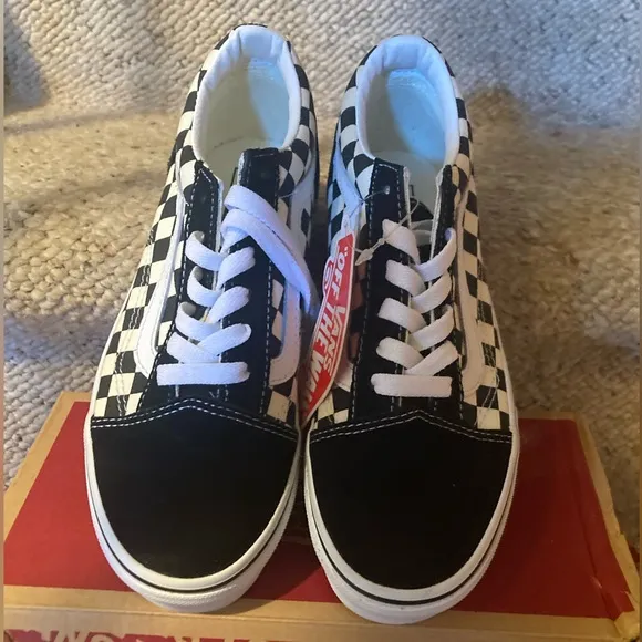 Vans Classic Old Skool Black &amp; White Checkerboard Suede &amp; Canvas Sneakers