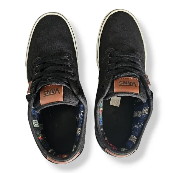 Vans Men's Atwood Black Canvas Sneakers With Aztec Inner Size 9