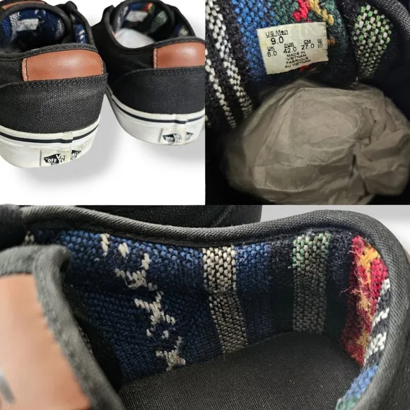 Vans Men's Atwood Black Canvas Sneakers With Aztec Inner Size 9