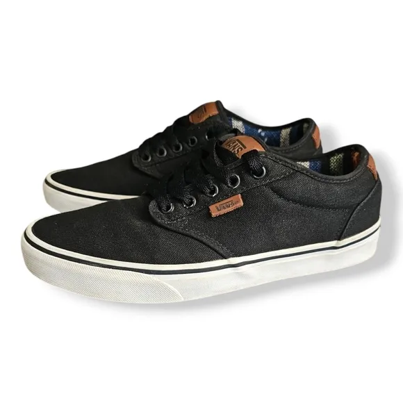 Vans Men's Atwood Black Canvas Sneakers With Aztec Inner Size 9