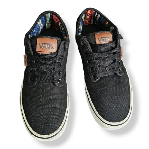 Vans Men's Atwood Black Canvas Sneakers With Aztec Inner Size 9