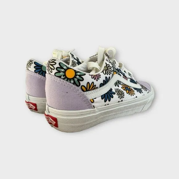 Vans Off The Wall Low Top Sneakers in White/Purple Floral Print, Size 7