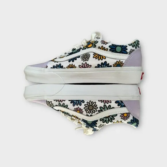 Vans Off The Wall Low Top Sneakers in White/Purple Floral Print, Size 7